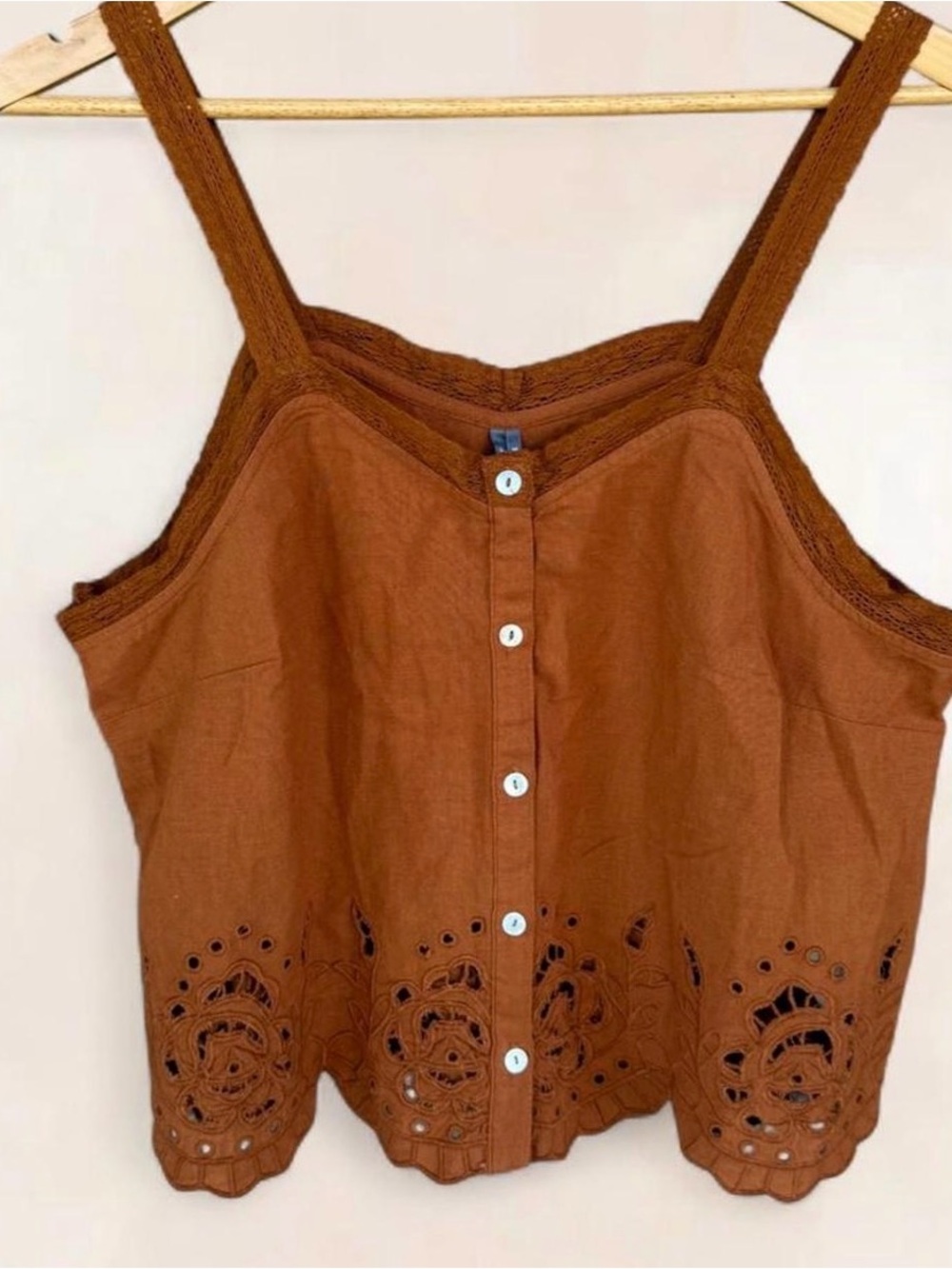 NWT Anthropologie Burnt Orange Scallop Lace Cotton Tank S - Cottage Boho